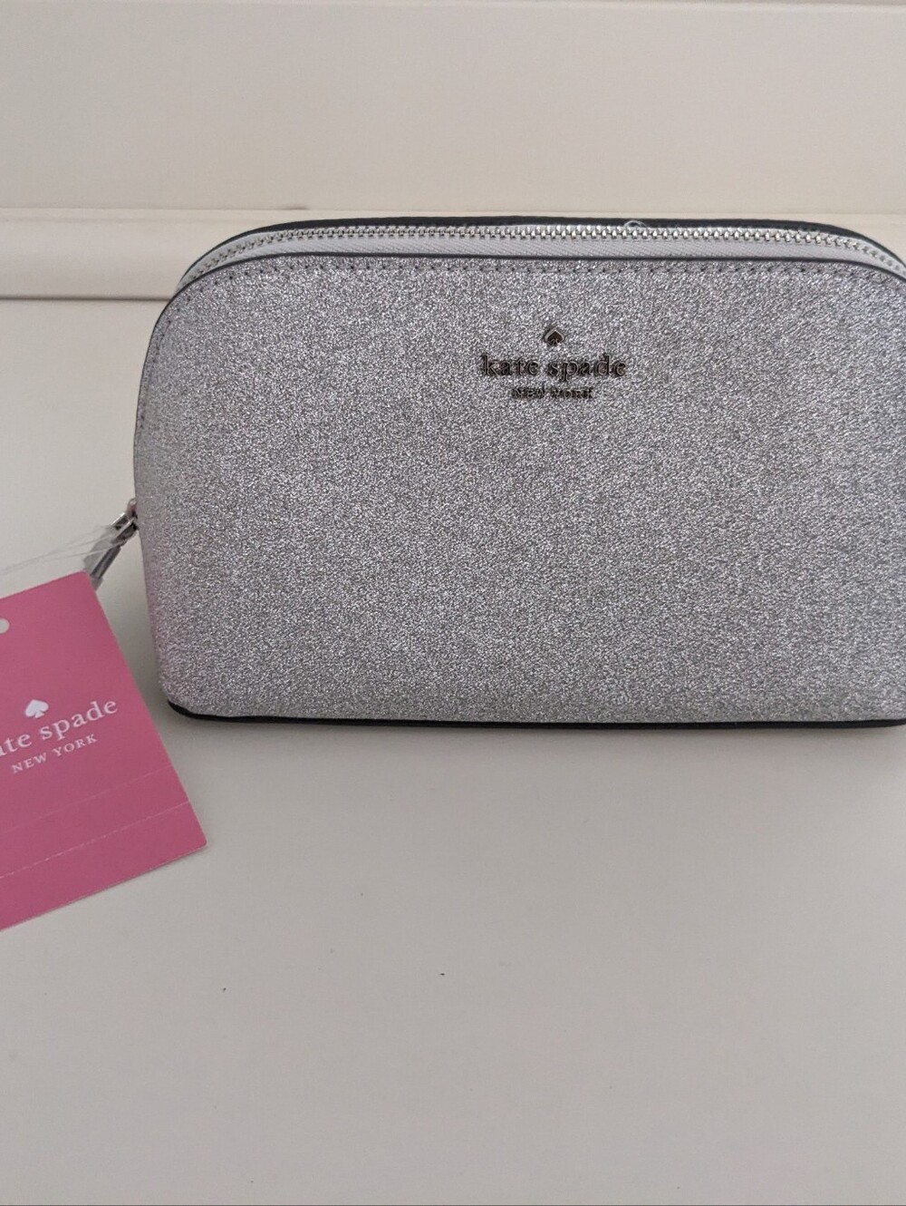 NWT! Kate Spade New York Shimmy Glitter Dome Cosmetic Case In Lunar Light
